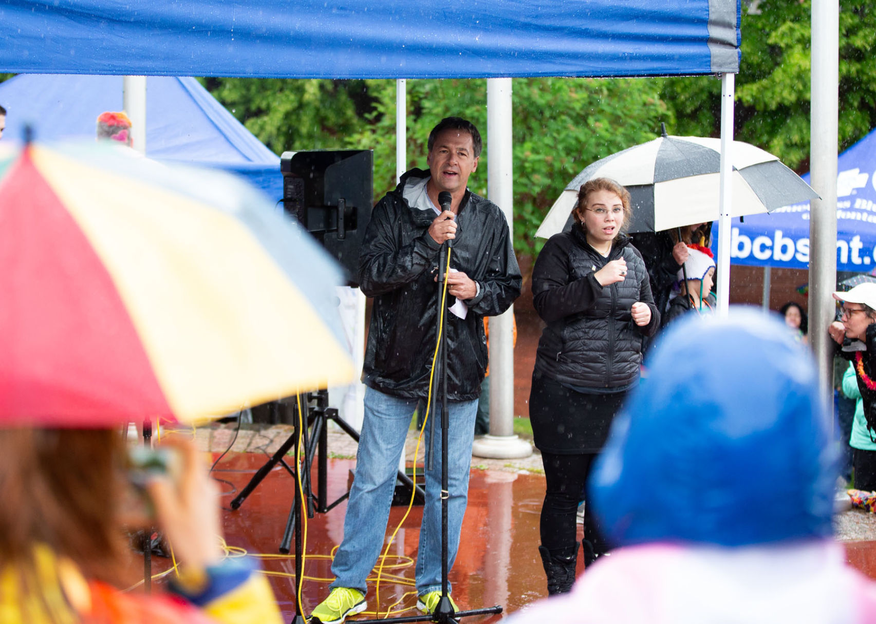 Gov. Steve Bullock braved the rain to speak